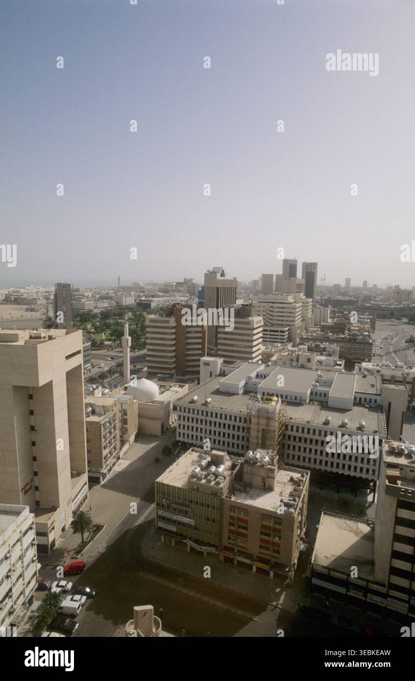 Kuwait Building View Aerial view of the dense urban skyline and high-rise commercial ...