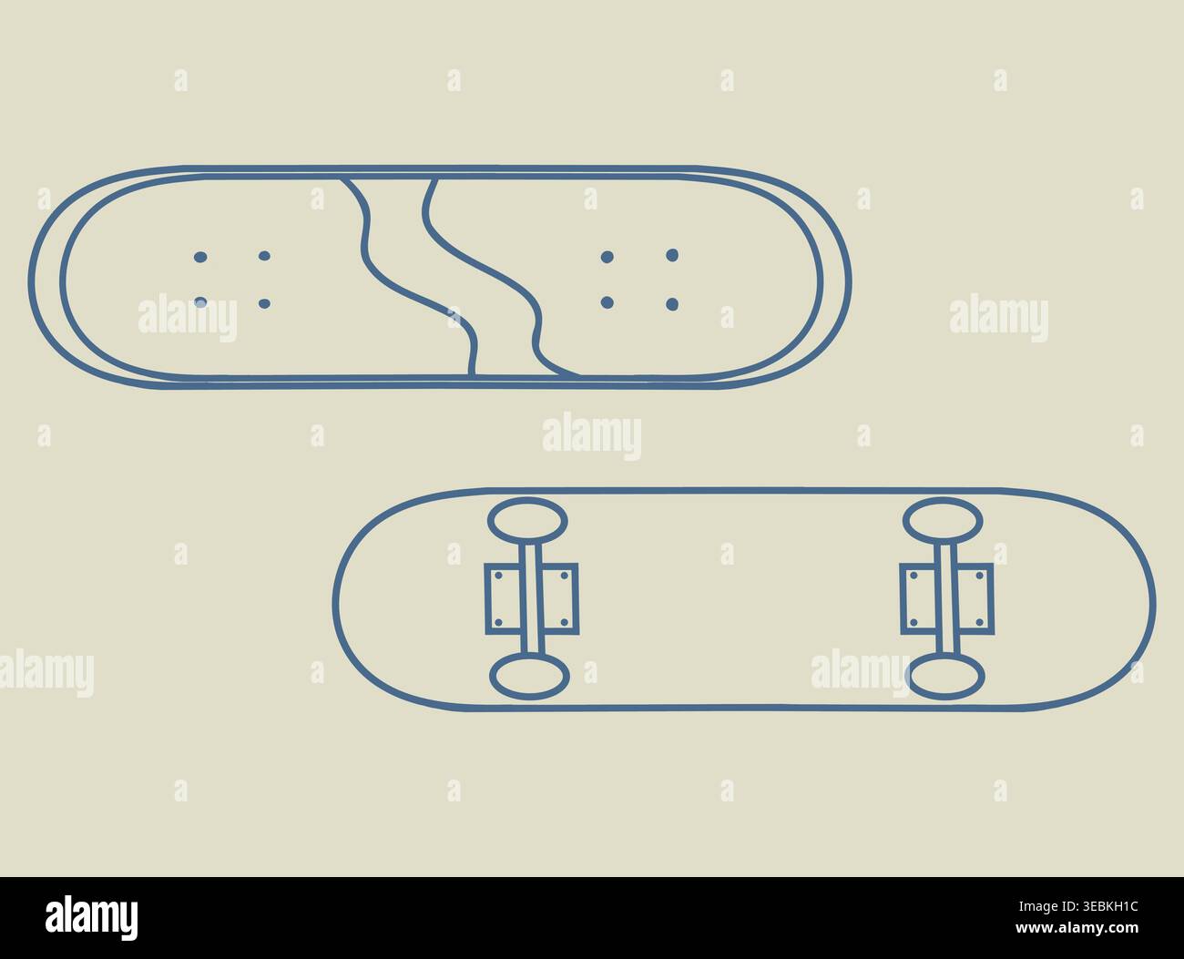 Skateboard top and bottom view line icon set Stock Vector