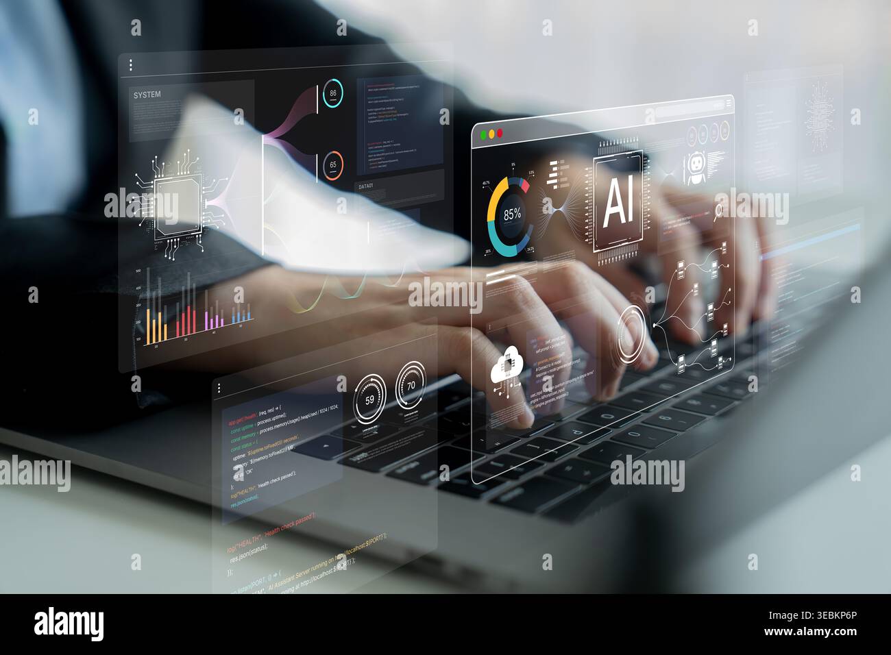 An AI development environment dashboard. This platform provides tools for coding, data science, and visualizing machine learning models, from the Stock Photo