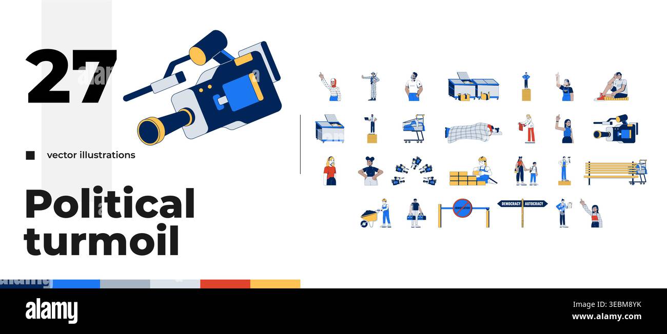 Modern social issues and societal themes cartoon flat illustrations mega bundle Stock Vector