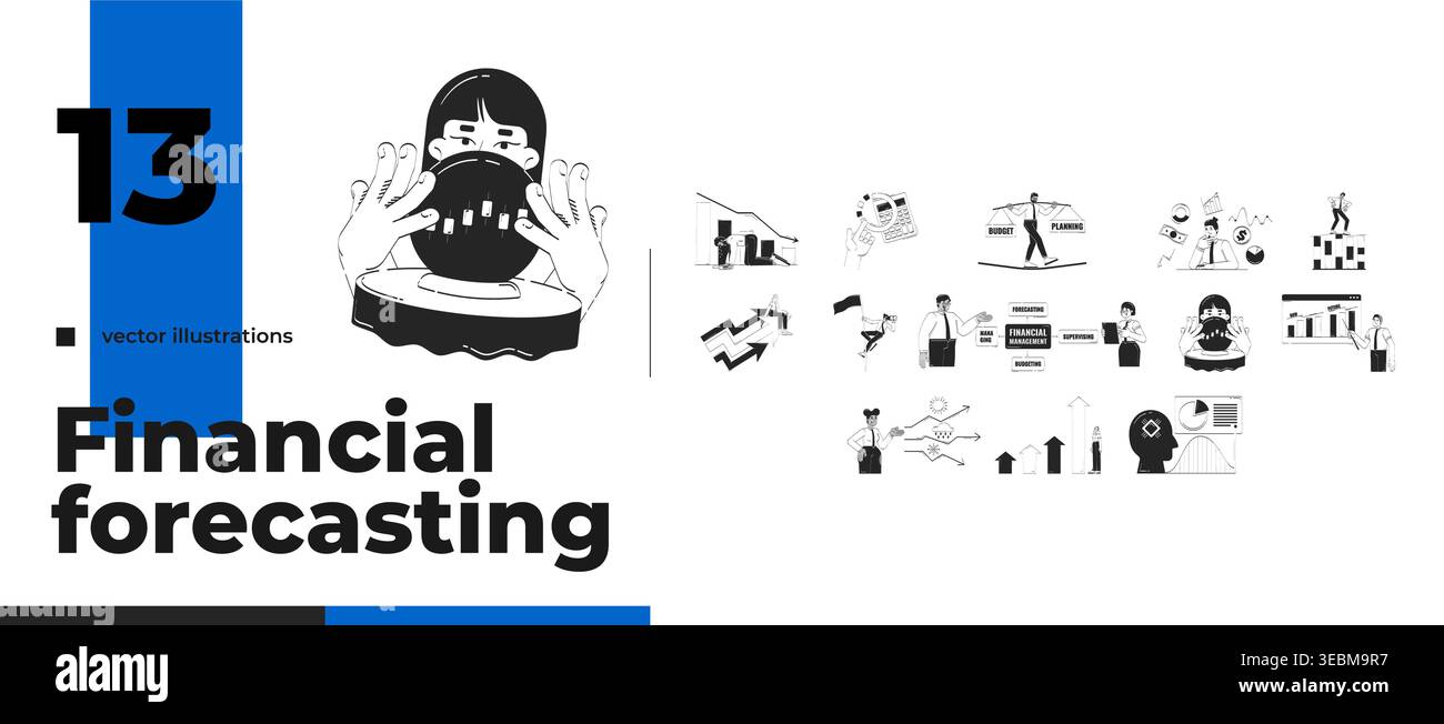 Financial forecasting strategy and planning outline illustrations bundle Stock Vector
