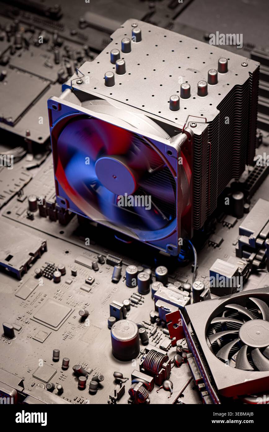 Inside a motherboards and graphic card (GPU) on board. Inside a server ...