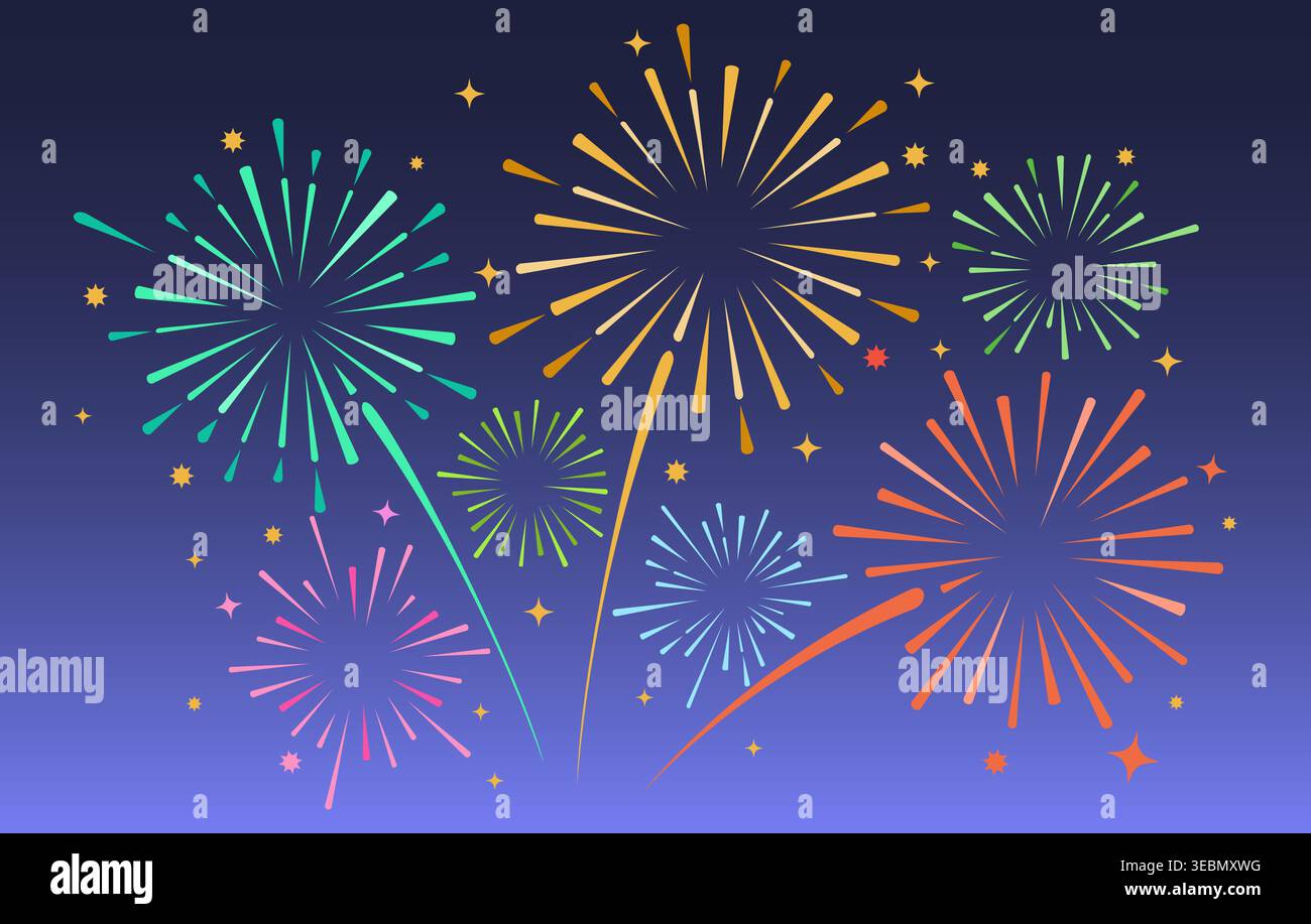 Night sky with colorful fireworks Stock Vector
