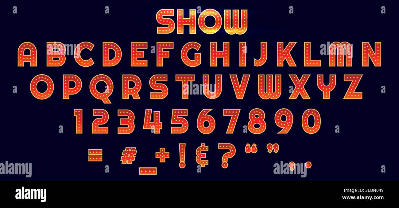Retro uppercase letters with light bulbs Stock Vector