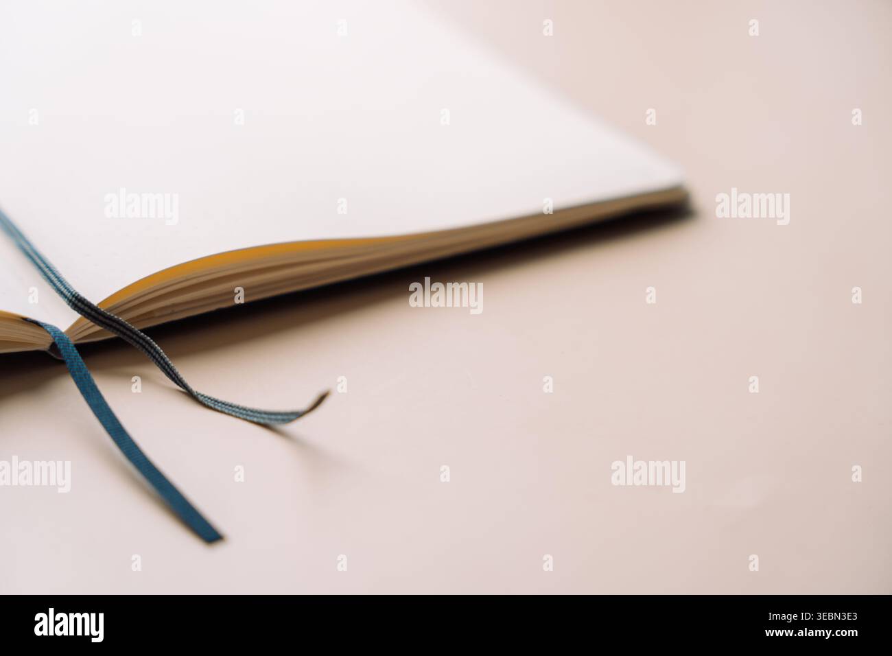 Open dot grid notebook with ribbon bookmark in soft light Stock Photo