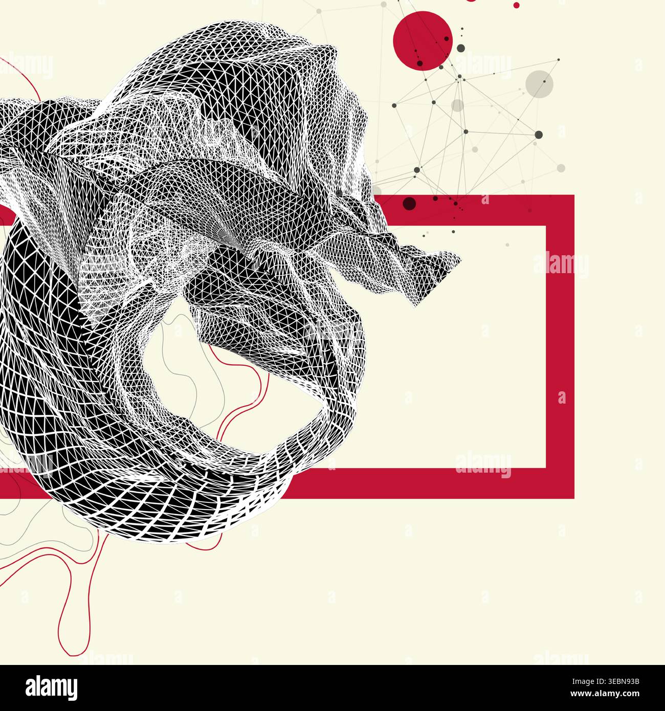 Abstract art composition with wireframe waves, geometric shapes, dots, and lines. Vector Stock Vector
