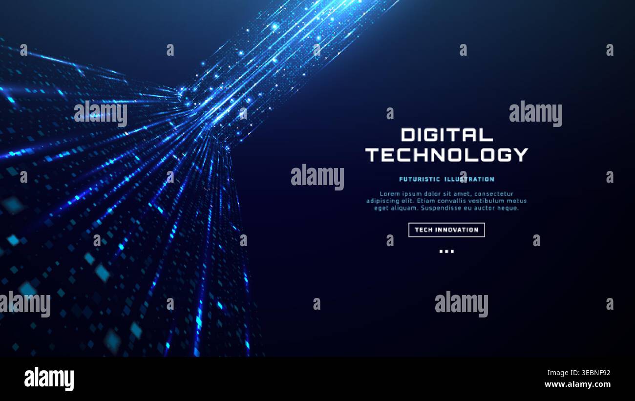 Abstract blue tech background with glowing data flow Stock Vector