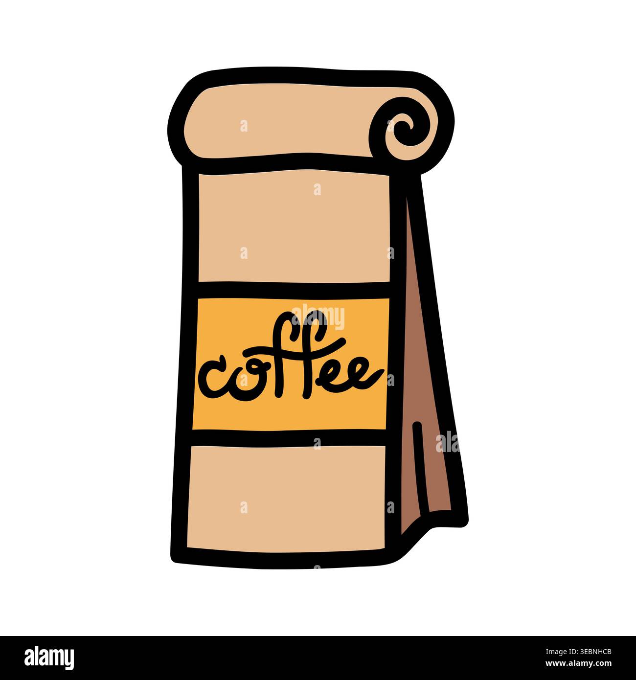 Coffee packaging bag doodle hand drawn vector isolated on white Stock Vector