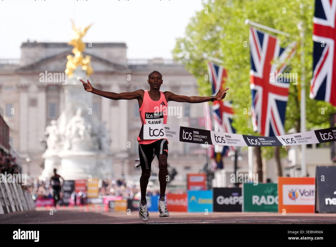 Sabastian Sawe after winning the Men's elite race during the 2026 TCS