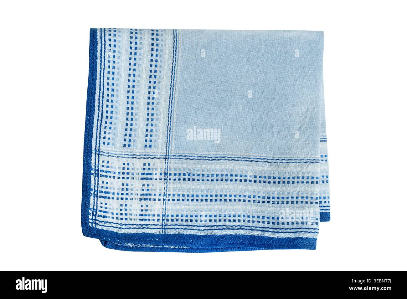 Blue cotton folded handkerchief isolated on white background Stock Photo