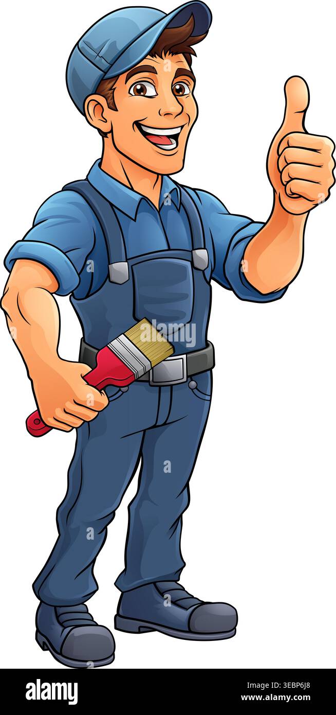 Painter Decorator Paint Brush Cartoon Handy Man Stock Vector
