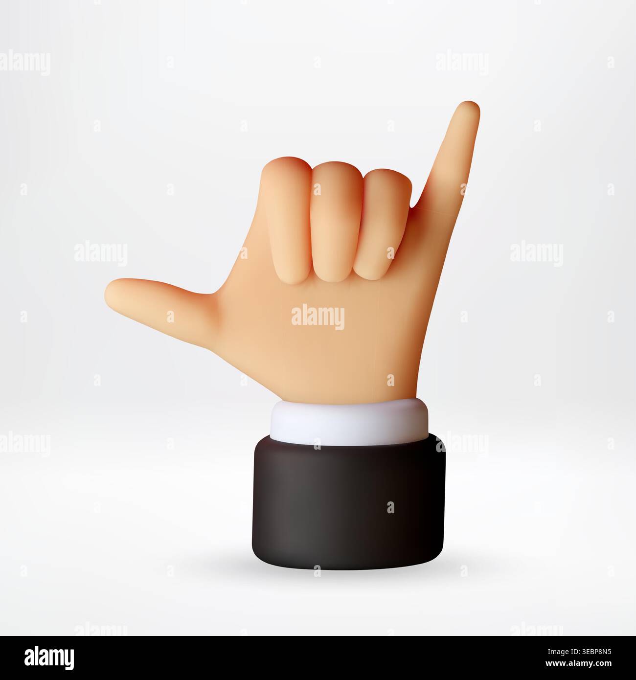 3D rendered hand icon showing shaka gesture. Stock Vector