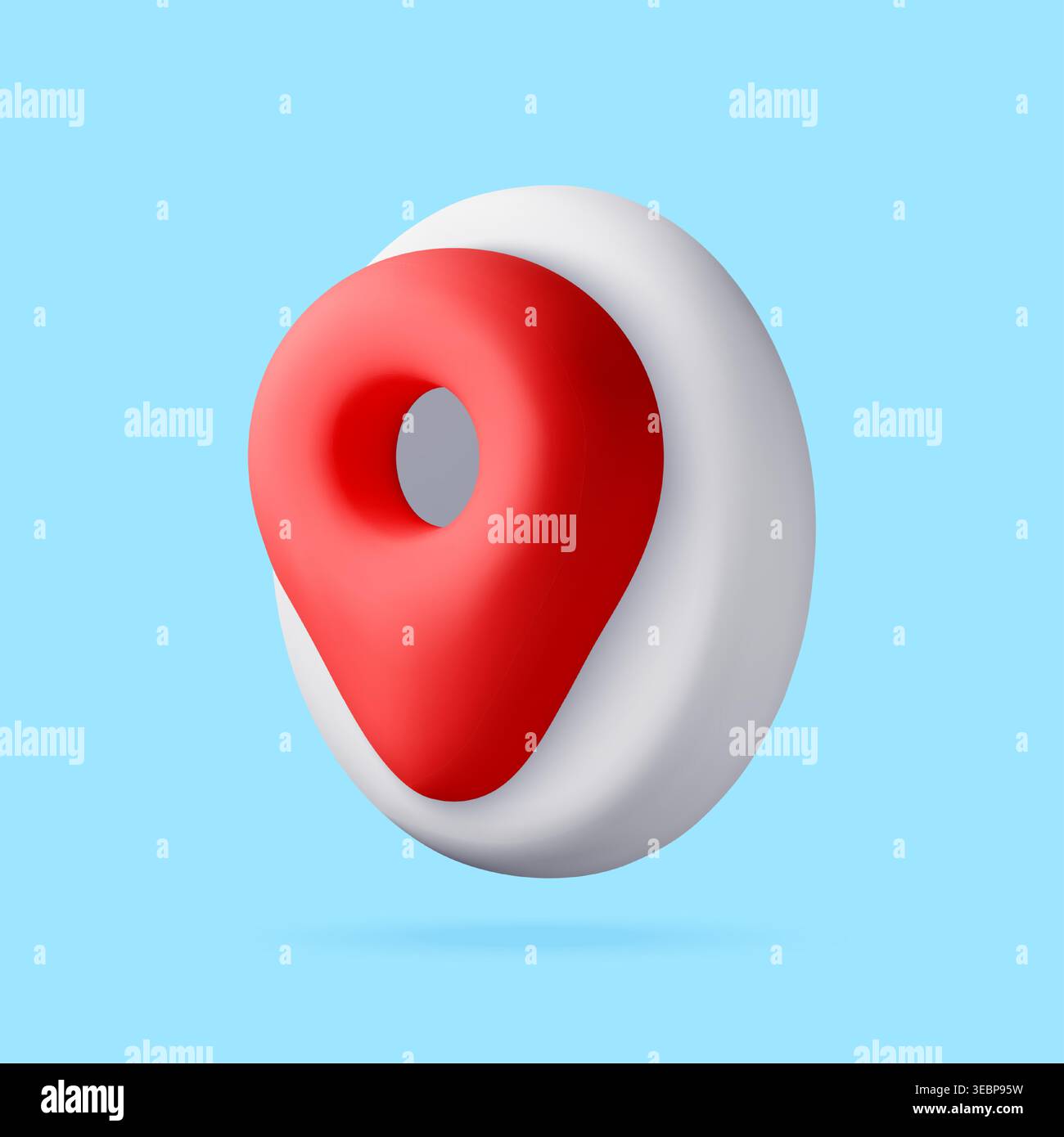 3D Red map pin icon on white round pedestal Stock Vector