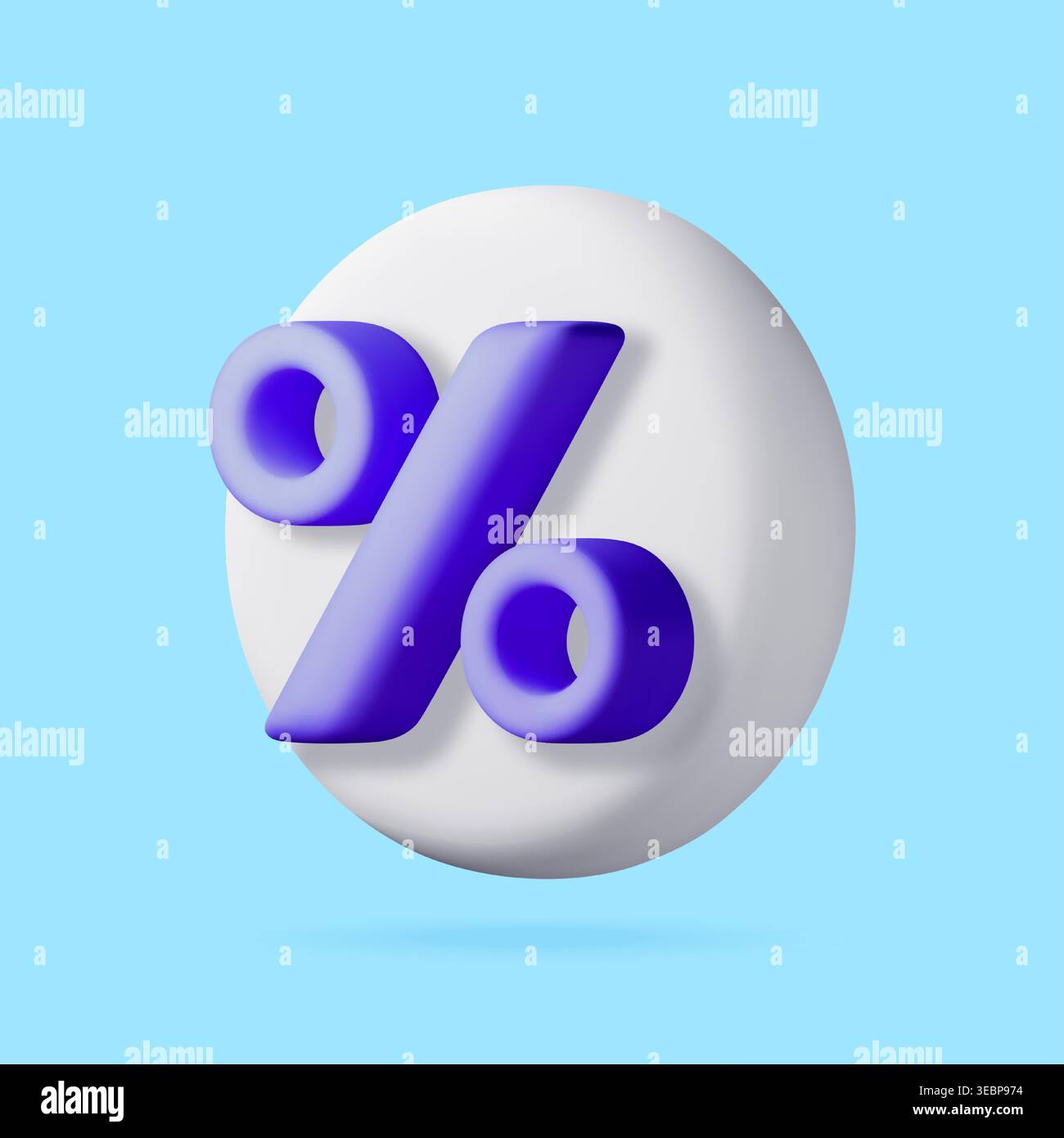 3D Percentage sign on white circle. Stock Vector