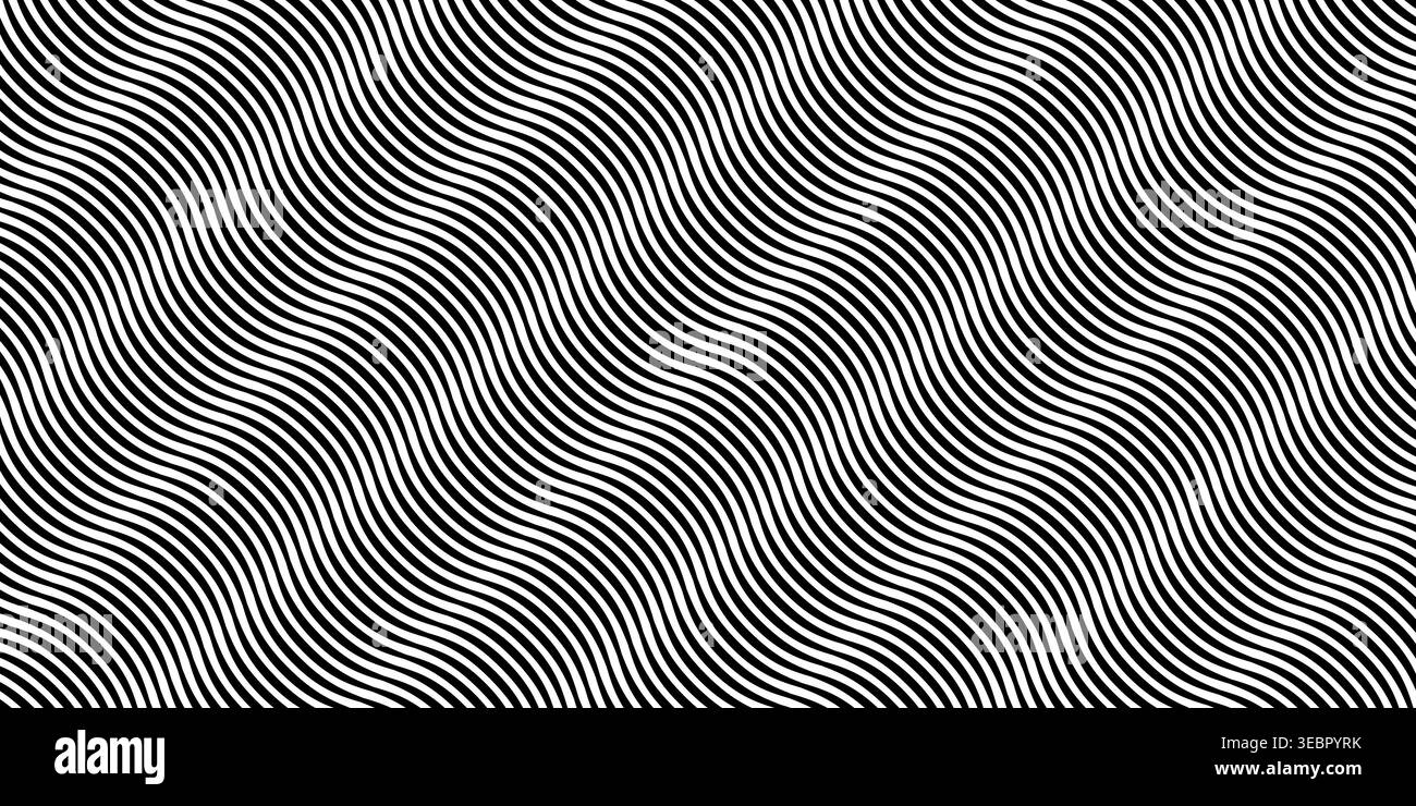 Diagonal line pattern with wave parallel stripes. Abstract geometric background featuring gradient transitions and varied thickness. Monochrome vector texture with dynamic flow. Stock Vector