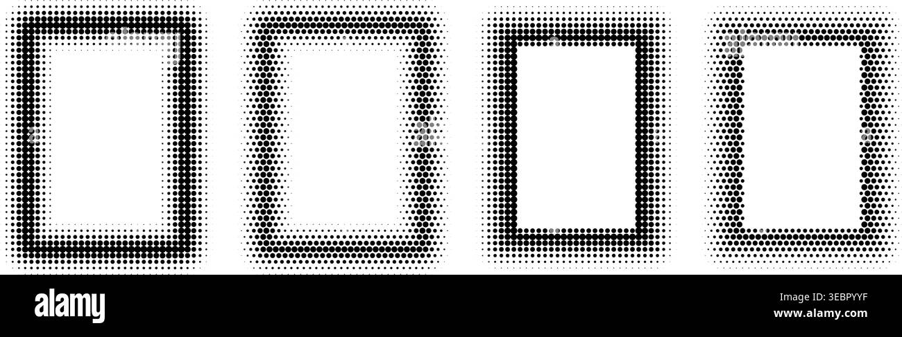 Rectangular halftone frame with dotted gradient border. Vector geometric pattern perfect for vintage posters, tech presentations, and graphic design compositions. Stock Vector