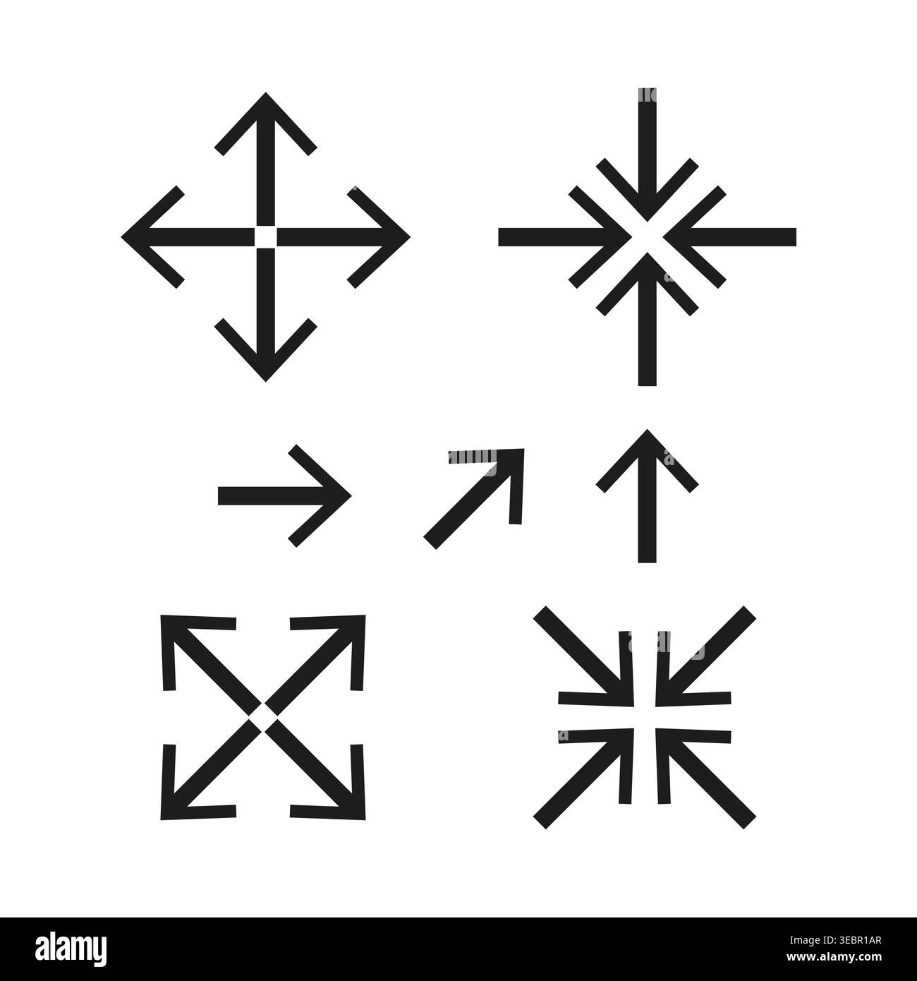 Set of black expansion and contraction arrow icons vector. These ...