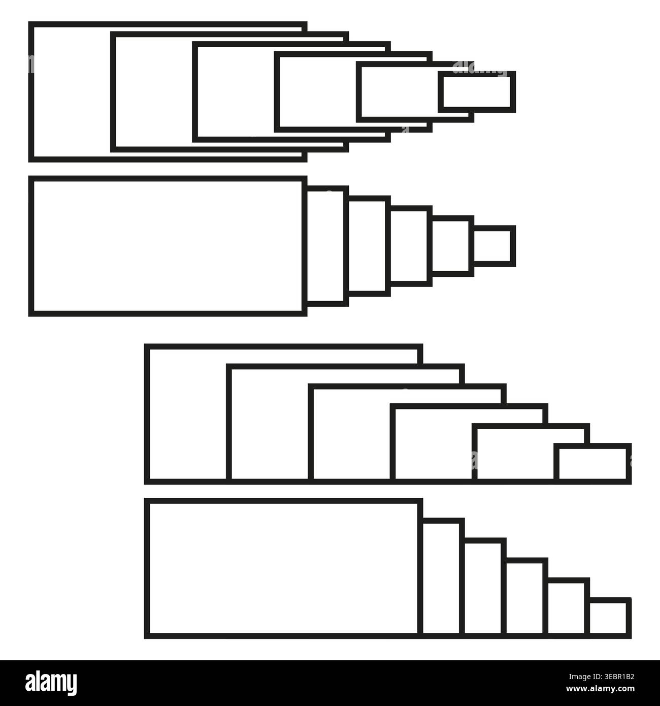 Rectangular geometric scale icon set vector. Design elements illustrate hierarchy, nesting, and size progression for business data infographics. EPS 1 Stock Vector