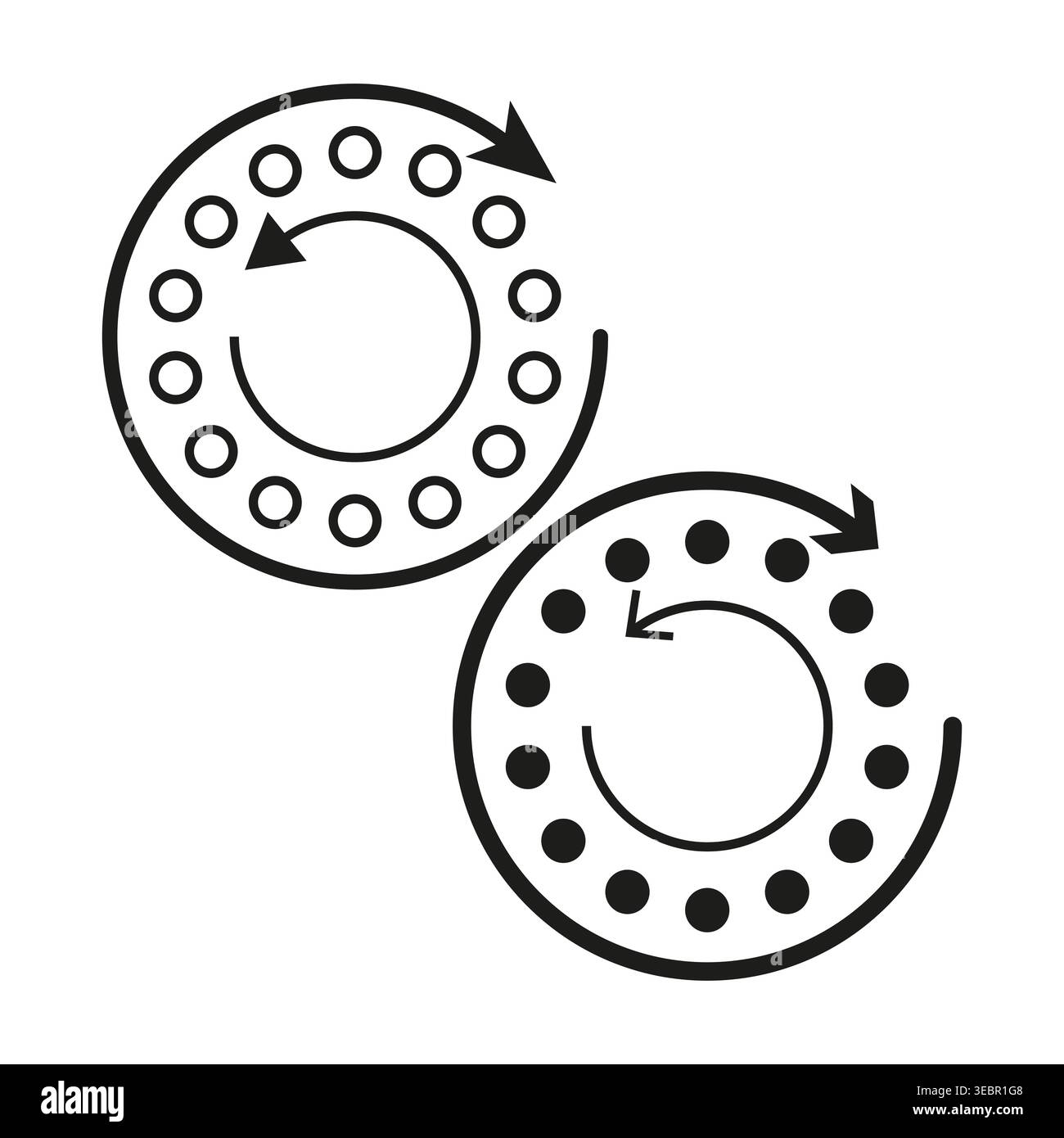 Rotating circular arrows with dots vector. This graphic illustrates synchronization, digital loading, and workflow cycle process. EPS 10. Stock Vector