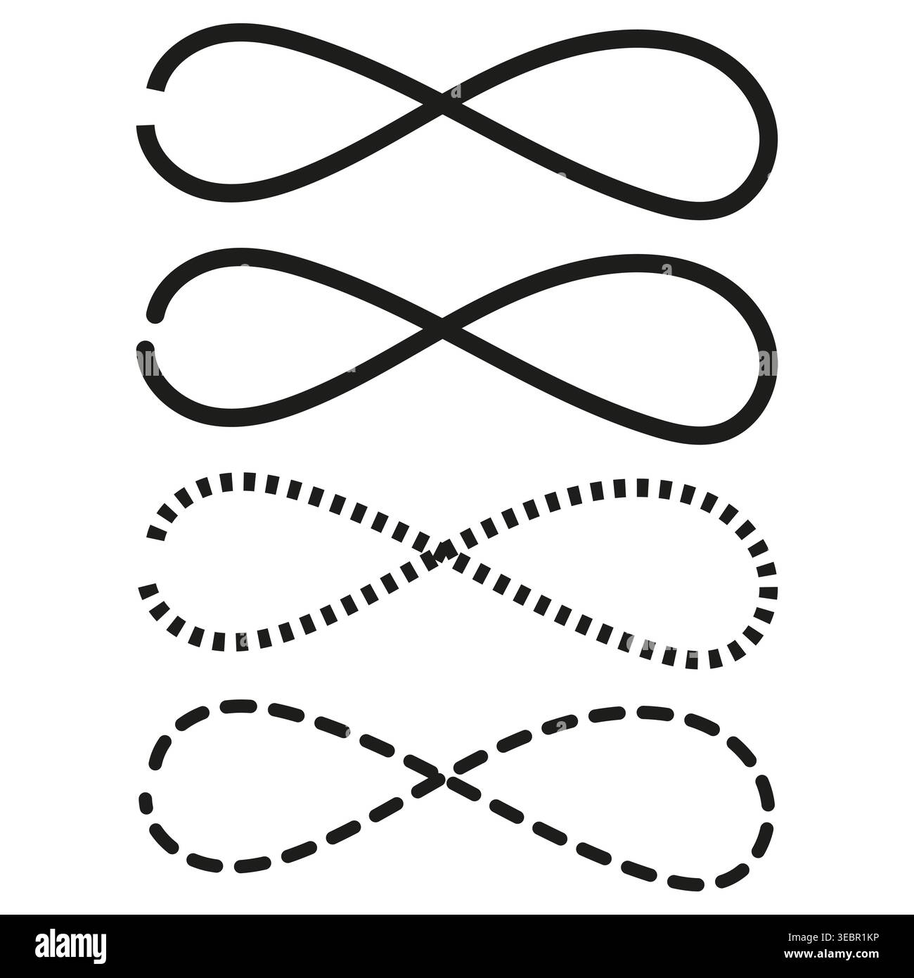 Infinity symbol set with solid and dashed lines vector. These mathematical icons represent eternity for various creative designs. EPS 10. Stock Vector
