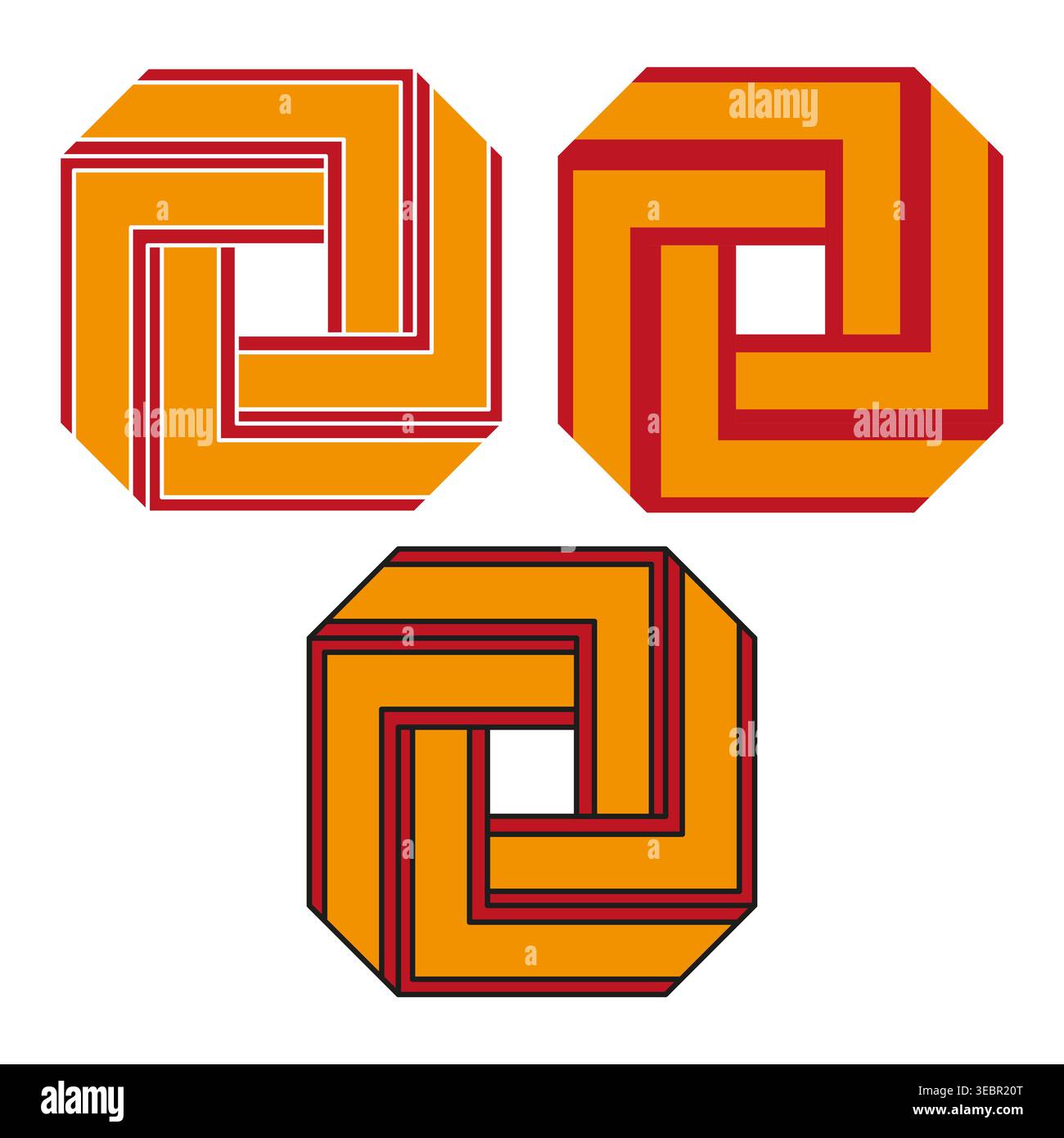 Impossible geometric octagon shapes with optical illusion vector. Interlocking patterns represent complex logic and infinite loop. EPS 10. Stock Vector