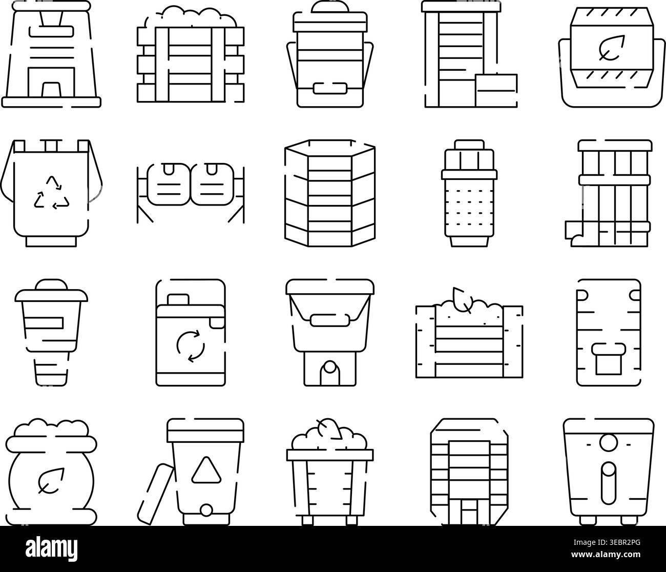 Composting containers and organic waste collection system icons Stock ...