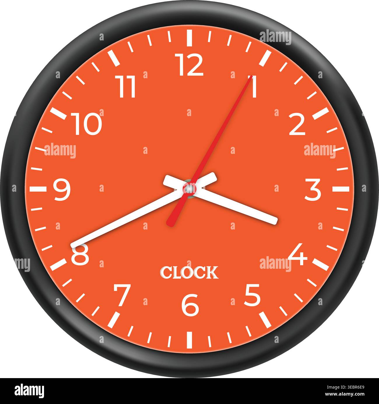 Modern Orange Analog Wall Clock Vector Illustration Stock Vector