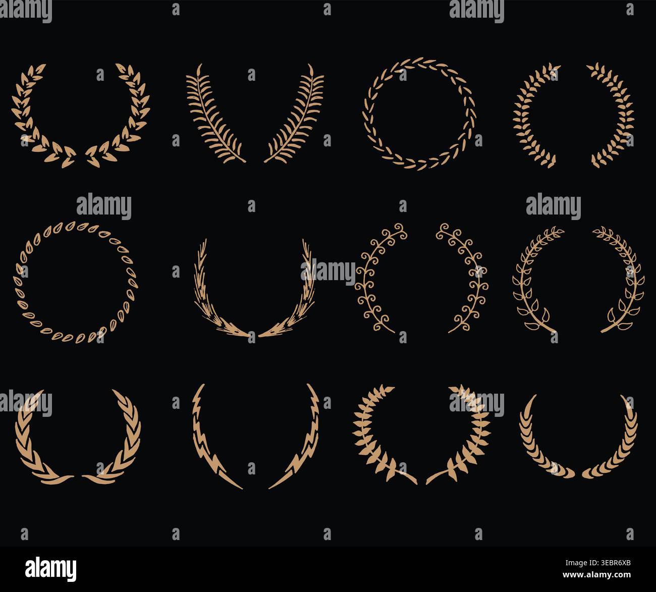 Luxury Hand Drawn Laurel Wreaths Set Stock Vector