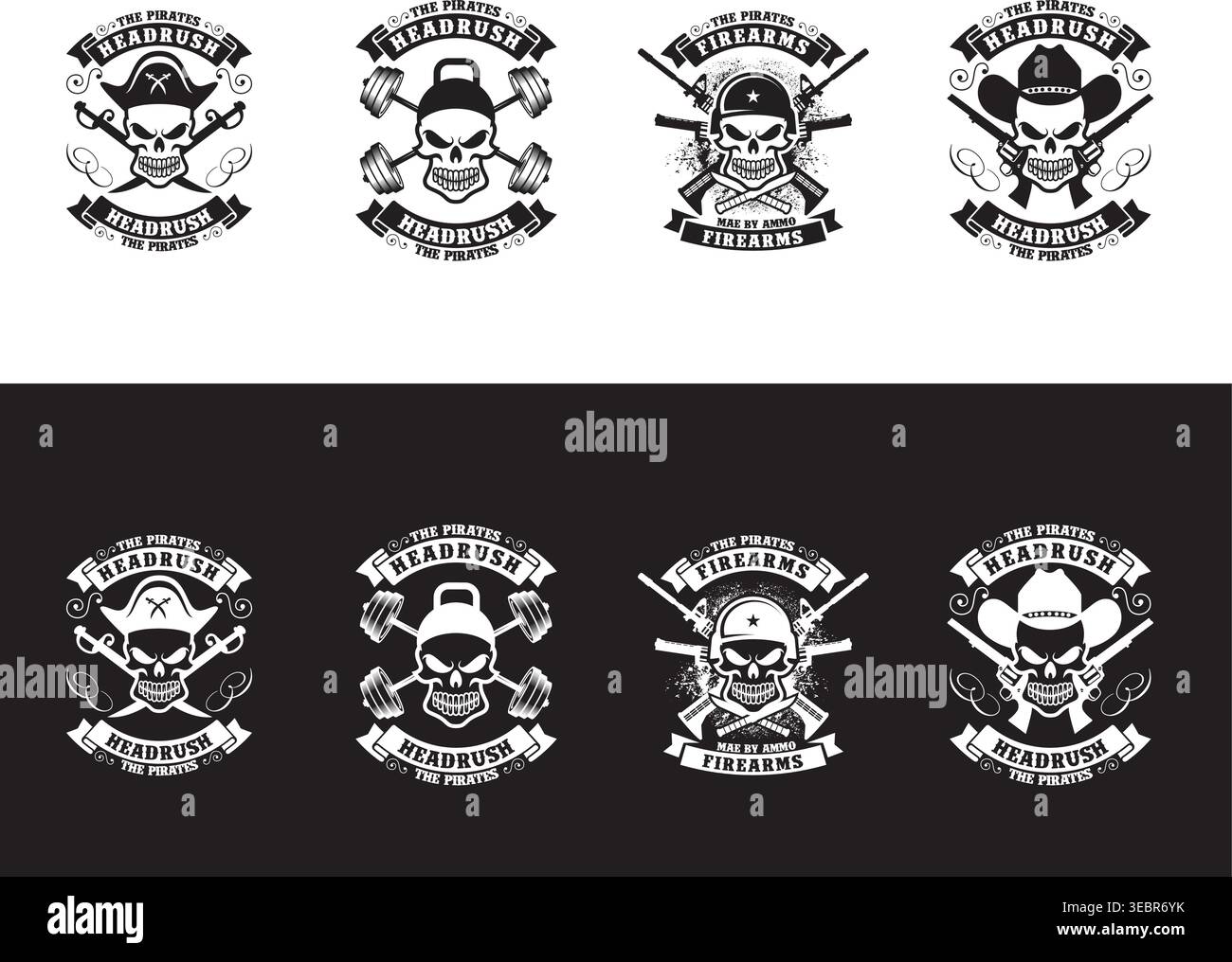 Tactical Skull T-shirt Design Bundle Stock Vector
