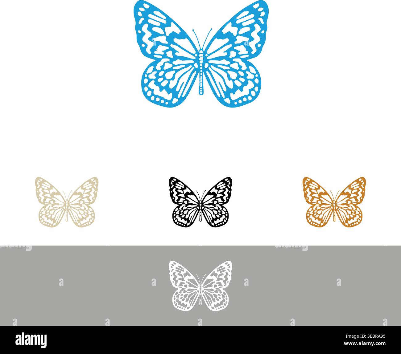 Butterfly Silhouette Set with Intricate Wing Patterns Stock Vector