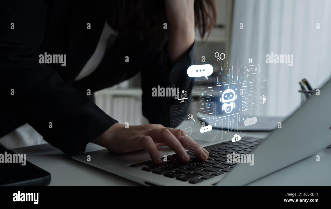 AI chatbot concept with futuristic digital communication and smart system interface for advanced interaction. Corpus Stock Photo