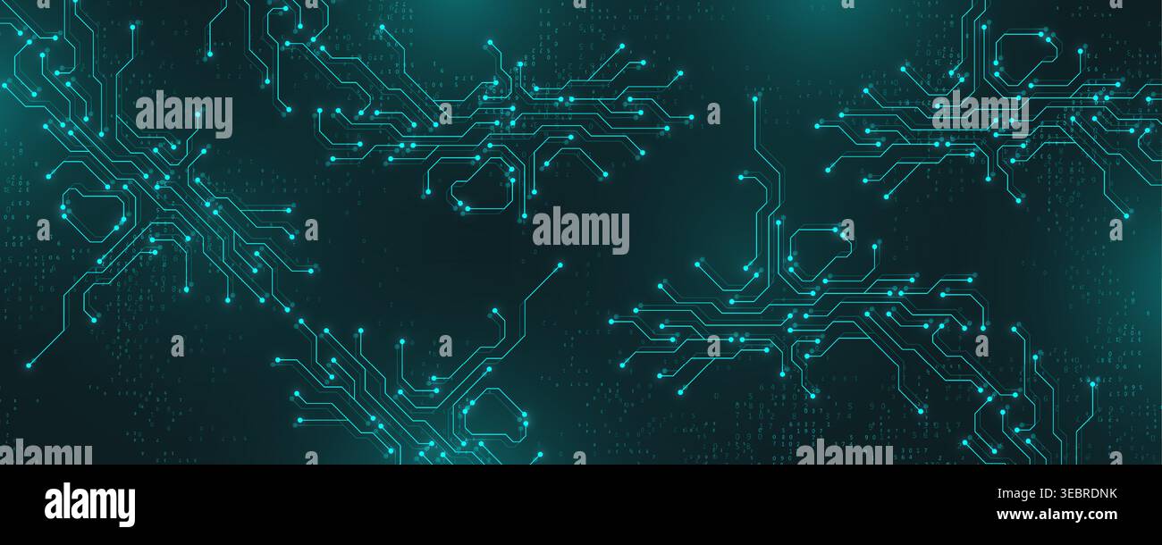 Circuit board digital abstract background. Motherboard technology texture design. AI semiconductor and computer processor on tech bg. Vector Stock Vector