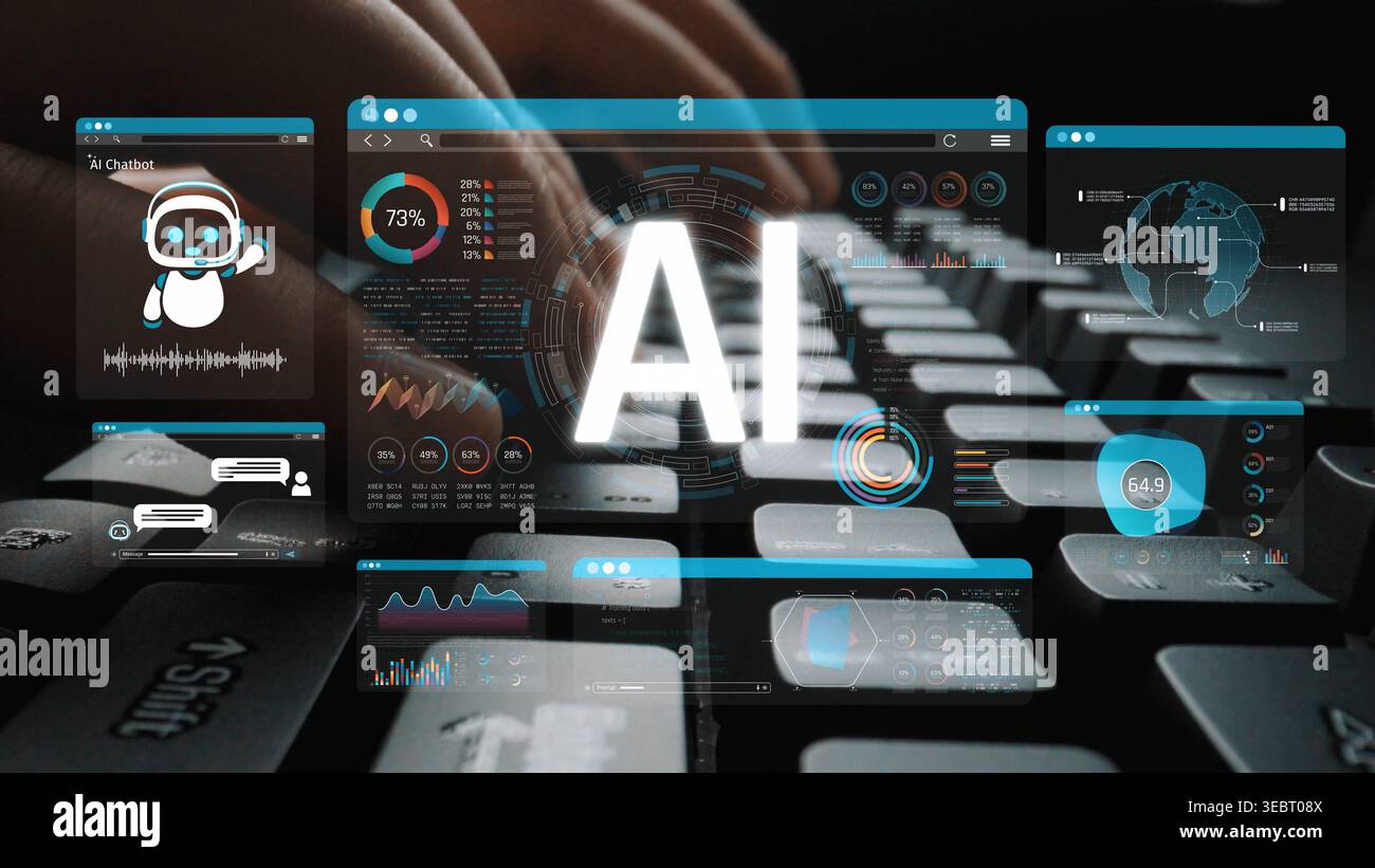 Futuristic Technology Interface Displaying AI Applications with Data Visualization and User Interaction in a Digital Environment Sigmoid Stock Photo