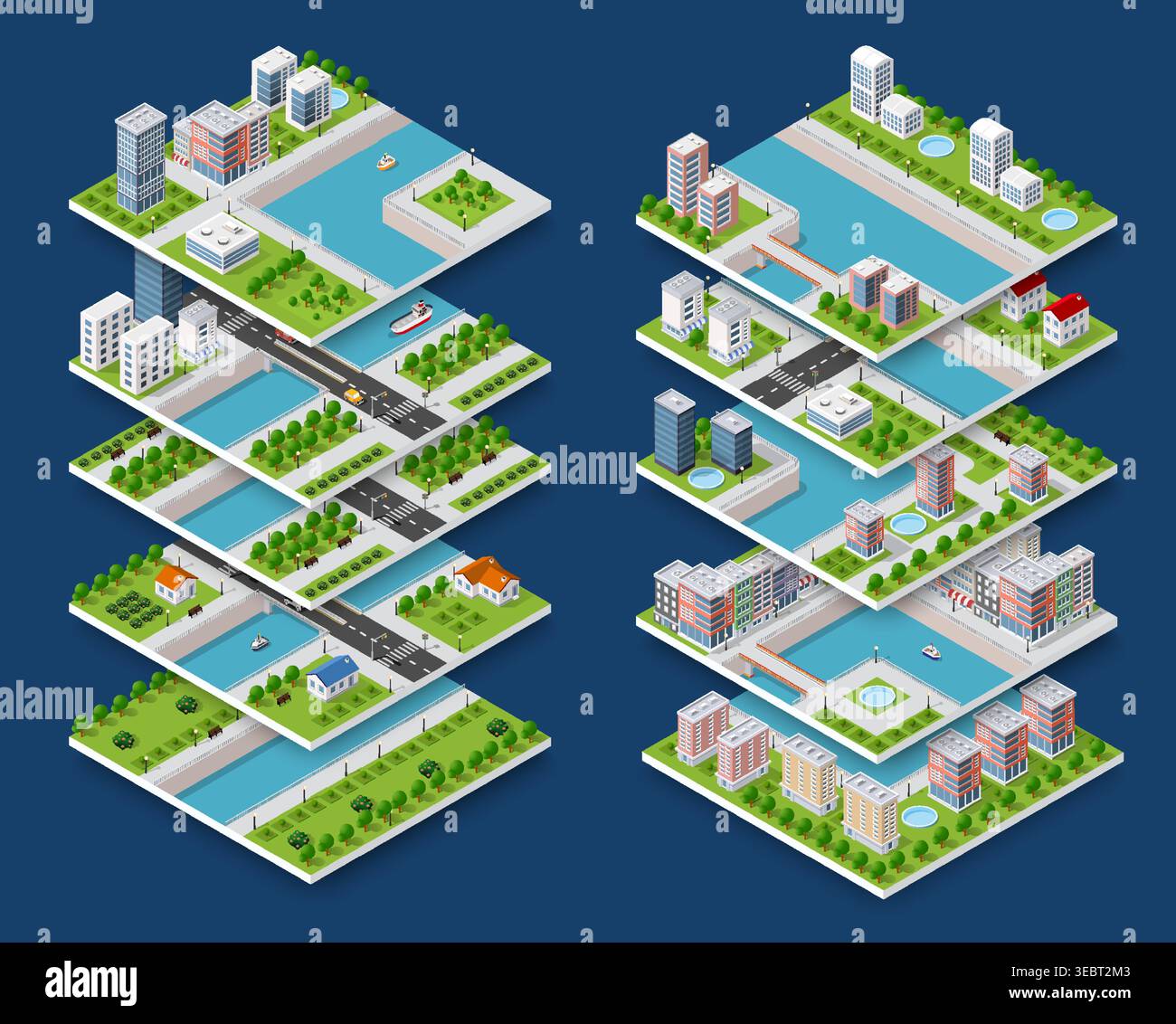 Modular city blocks representing urban planning and infrastructure development Stock Vector