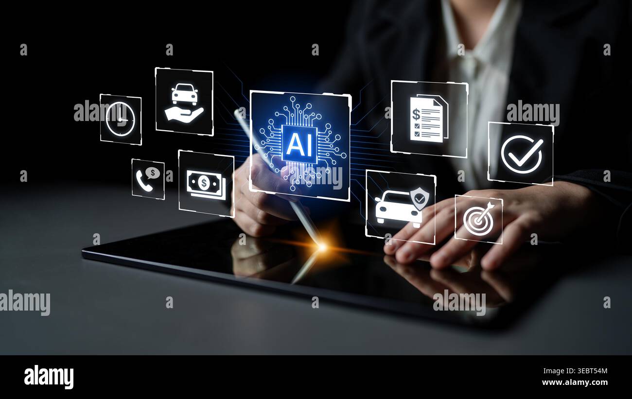 Artificial intelligence automates customer services across finance, insurance and mobility with faster processing and decision support. Corpus Stock Photo