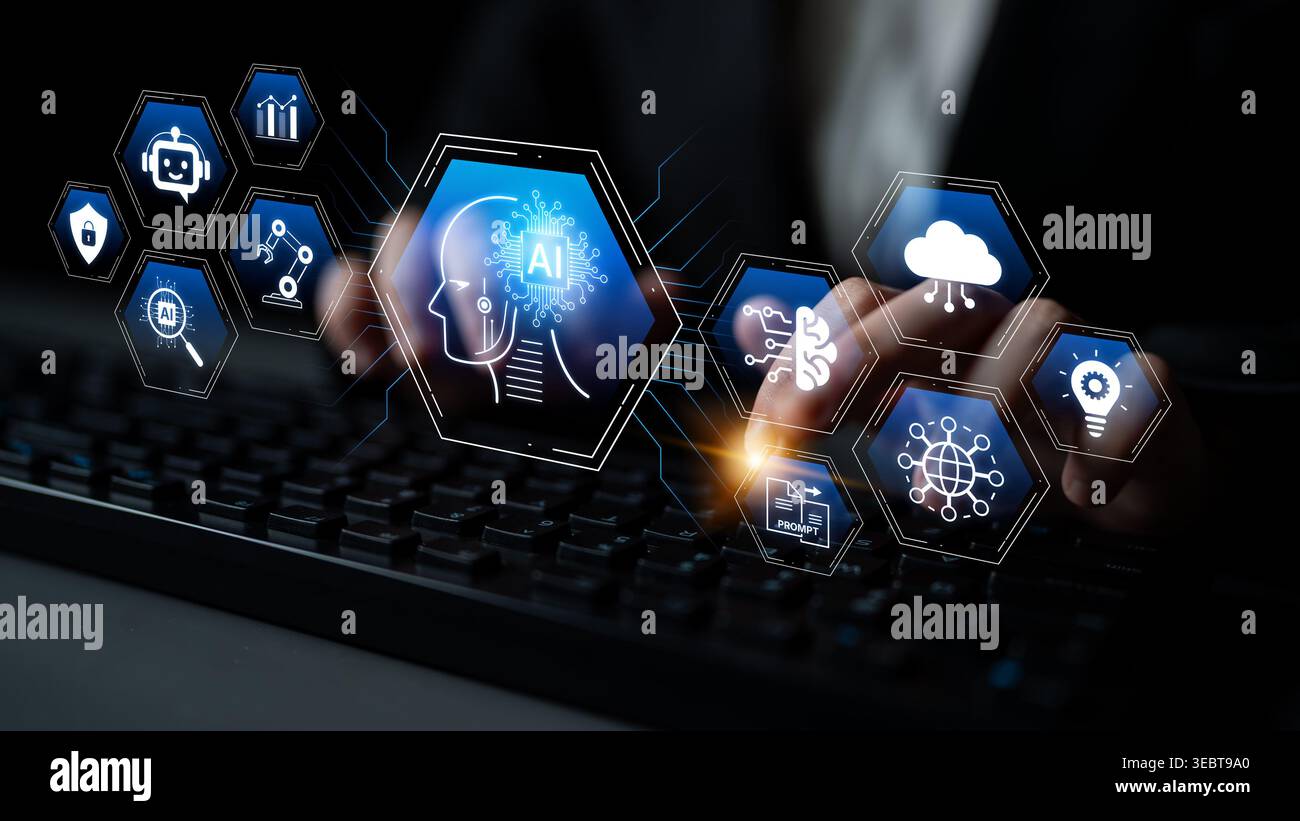 Artificial intelligence use case concept linking analytics, security, cloud services and operations for modern organizations. Corpus Stock Photo
