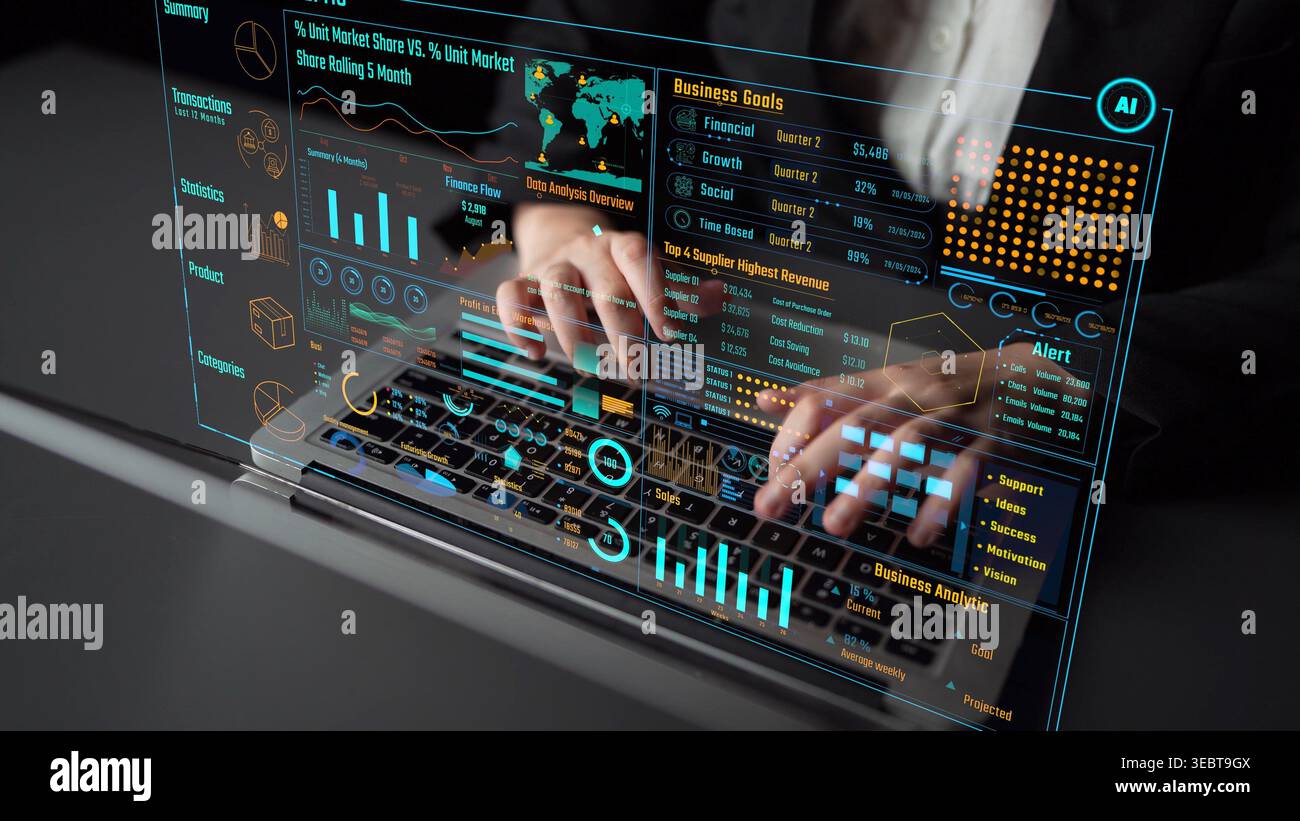 Data analytics and big data strategy for real-time analytics, predictive data modeling, business intelligence analytics, and data-driven decision Stock Photo