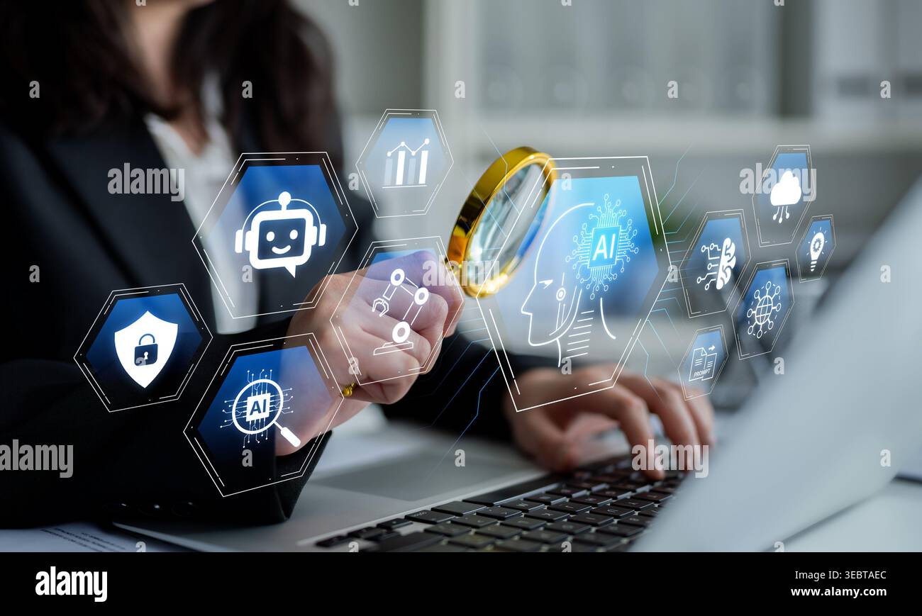 Artificial intelligence use case concept linking analytics, security, cloud services and operations for modern organizations. Corpus Stock Photo