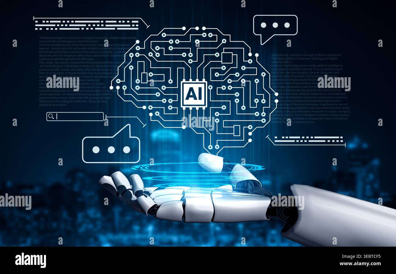 AI processing complex data networks and powering digital transformation, enabling automation, insight generation, and innovative enterprise solutions Stock Photo