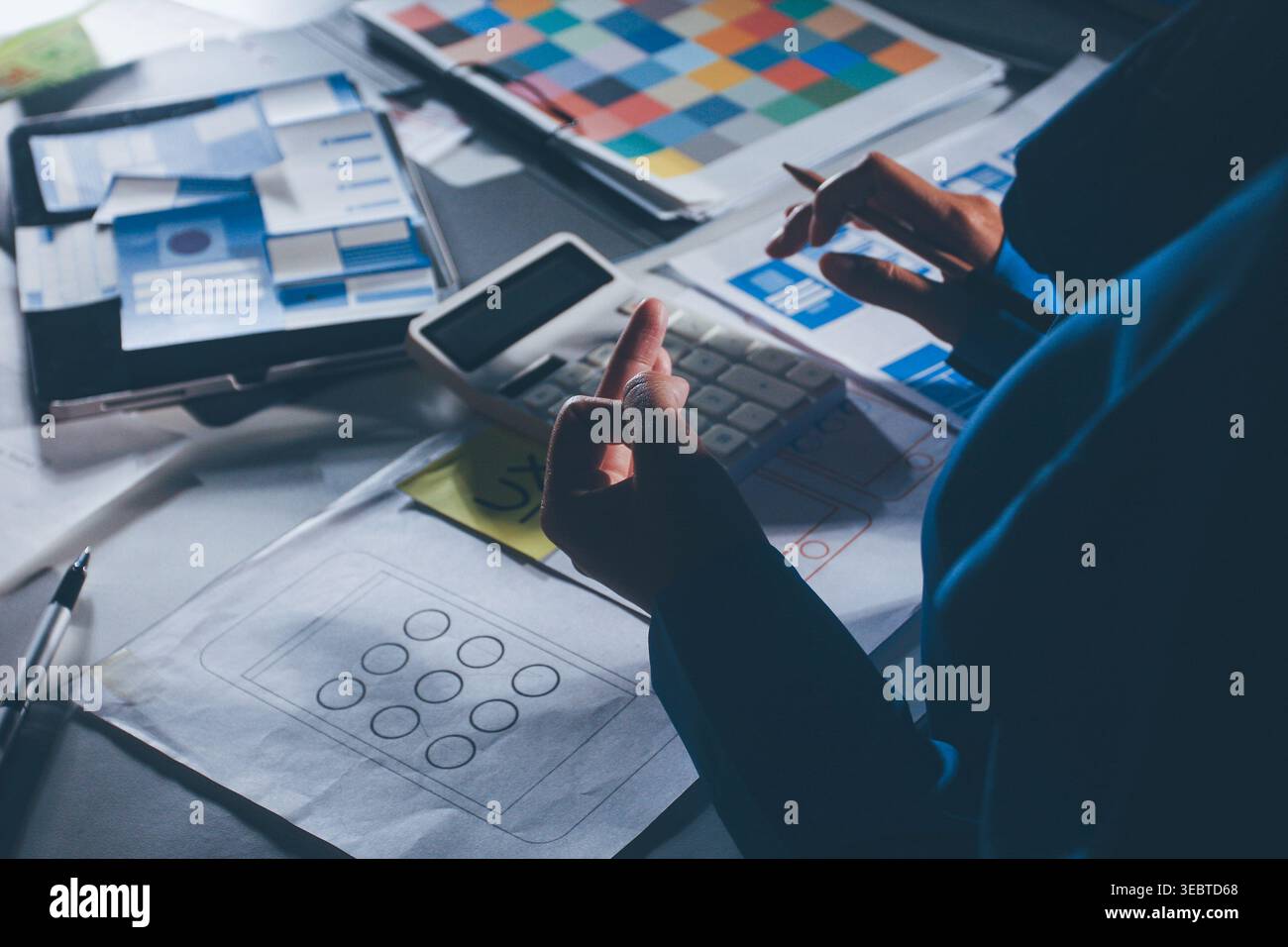 UXUI design brainstorming session with sketches and digital tools Stock Photo