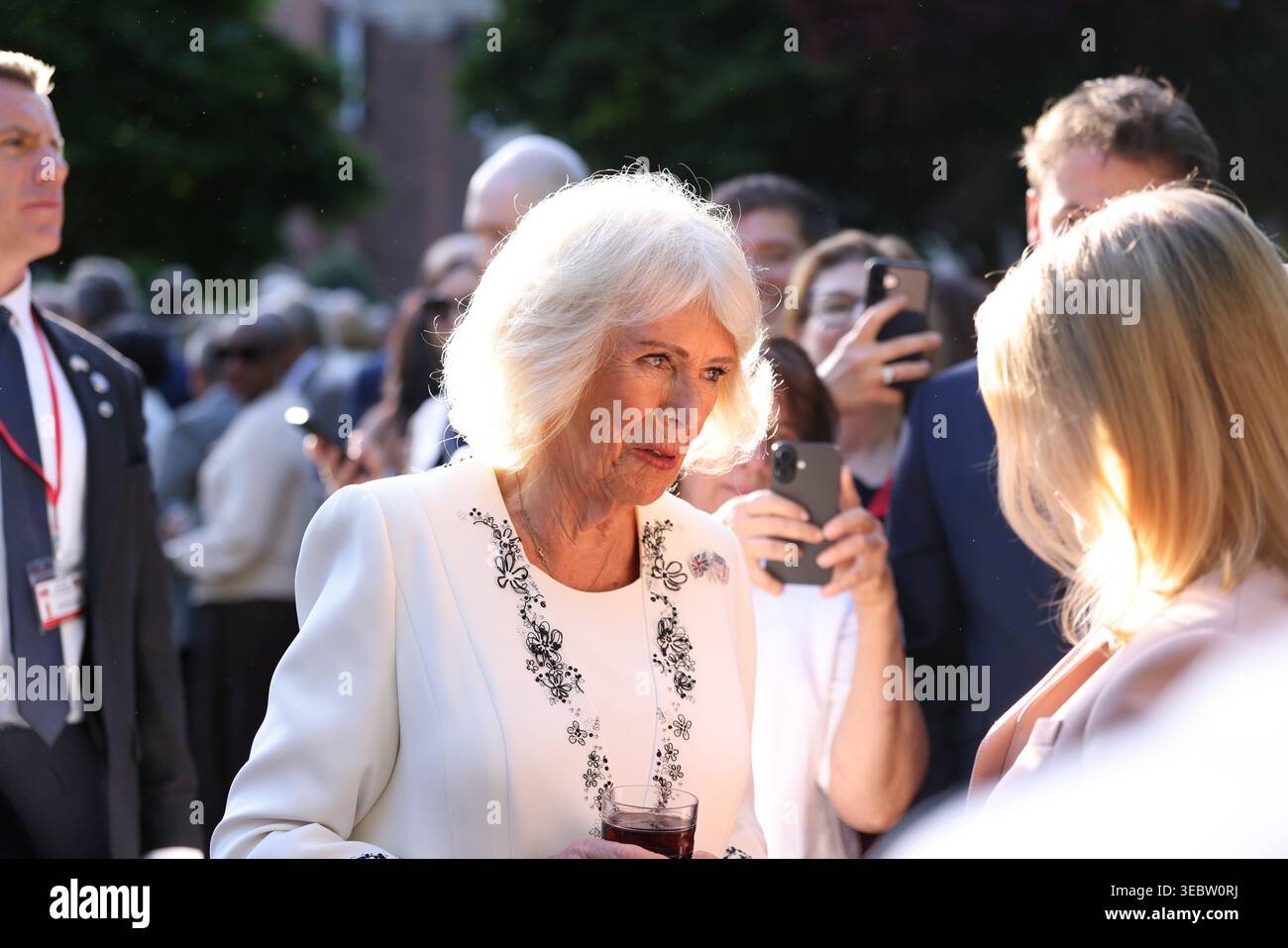 Queen Camilla meets Tom Daley during a garden party at British embassy ...