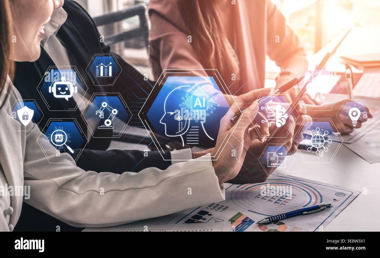 Artificial intelligence use case concept linking analytics, security, cloud services and operations for modern organizations. Corpus Stock Photo