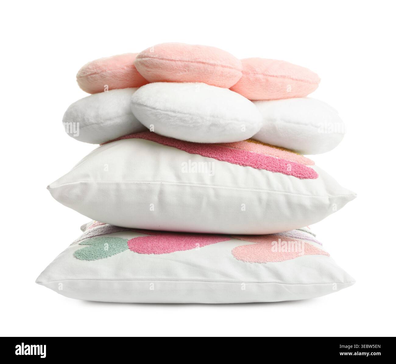 Stylish cushions isolated on white. Interior element Stock Photo