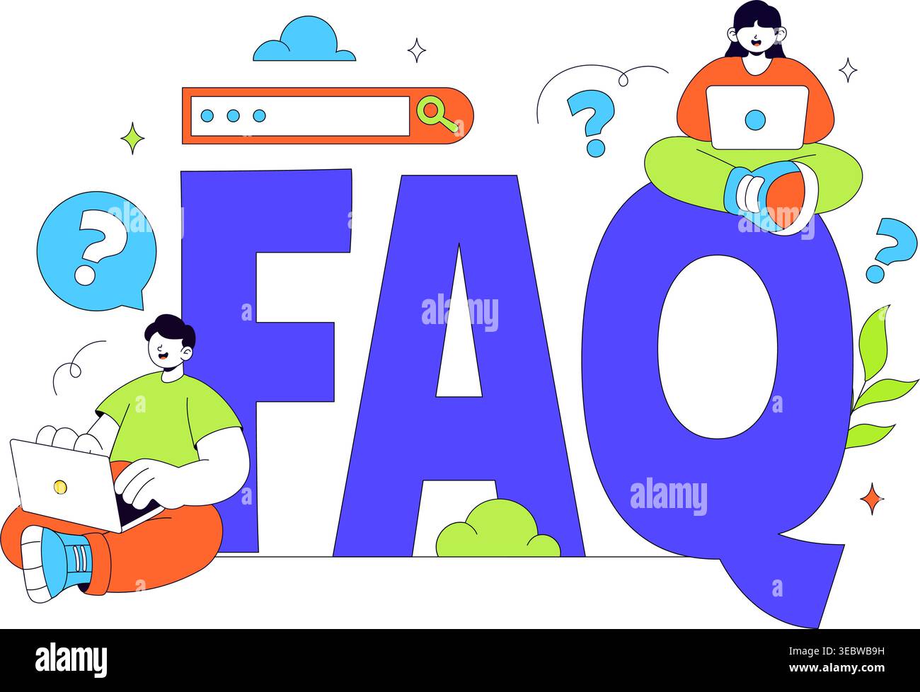 FAQ Vector Illustration featuring Frequently Asked Questions Concept With People Characters, Question Marks, Help Support, UI Elements Design Stock Vector
