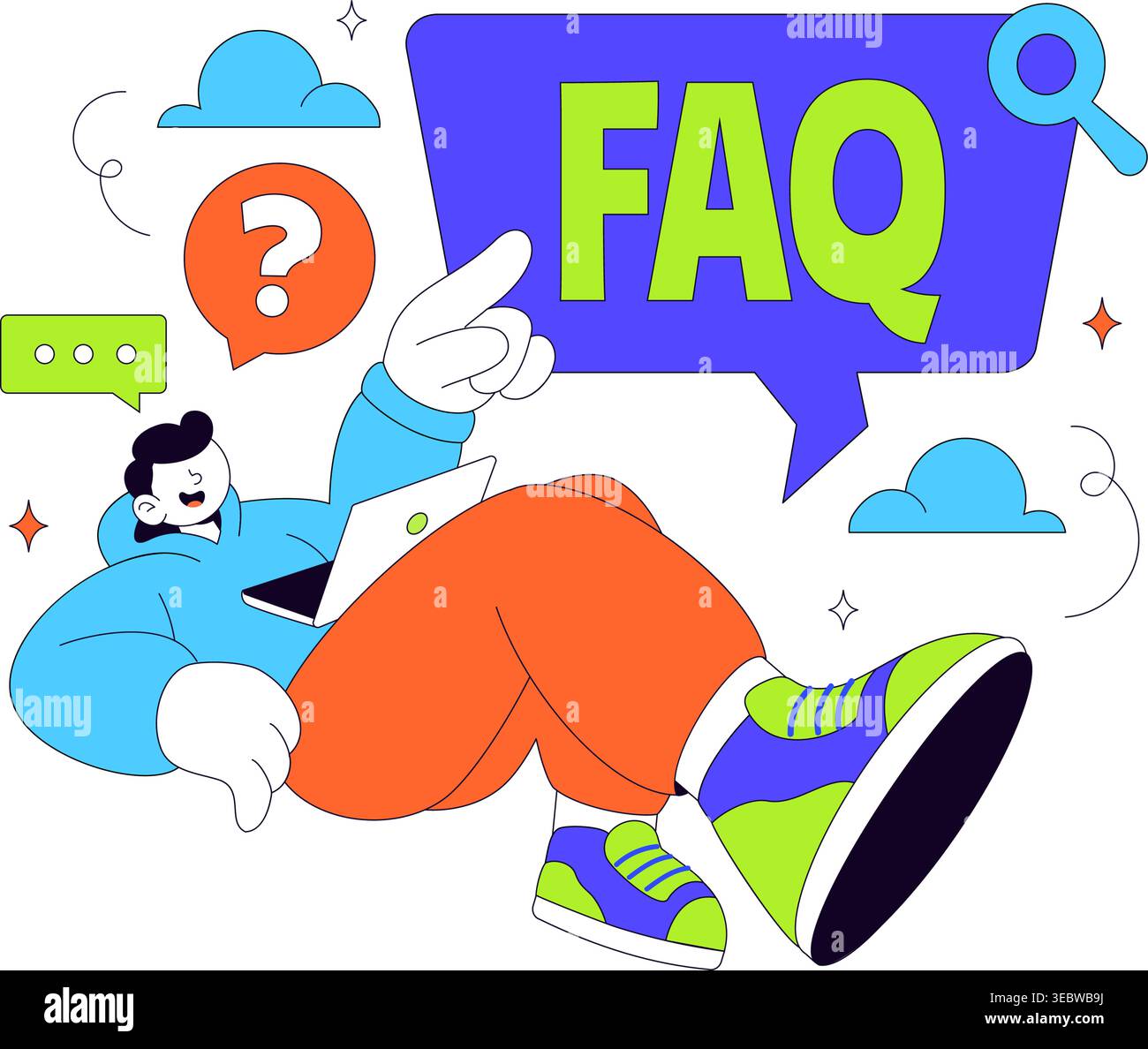 FAQ Vector Illustration featuring Frequently Asked Questions Concept With People Characters, Question Marks, Help Support, UI Elements Design Stock Vector