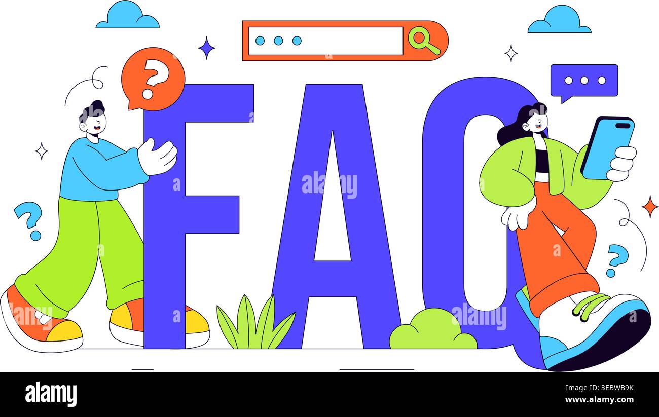 FAQ Vector Illustration featuring Frequently Asked Questions Concept With People Characters, Question Marks, Help Support, UI Elements Design Stock Vector