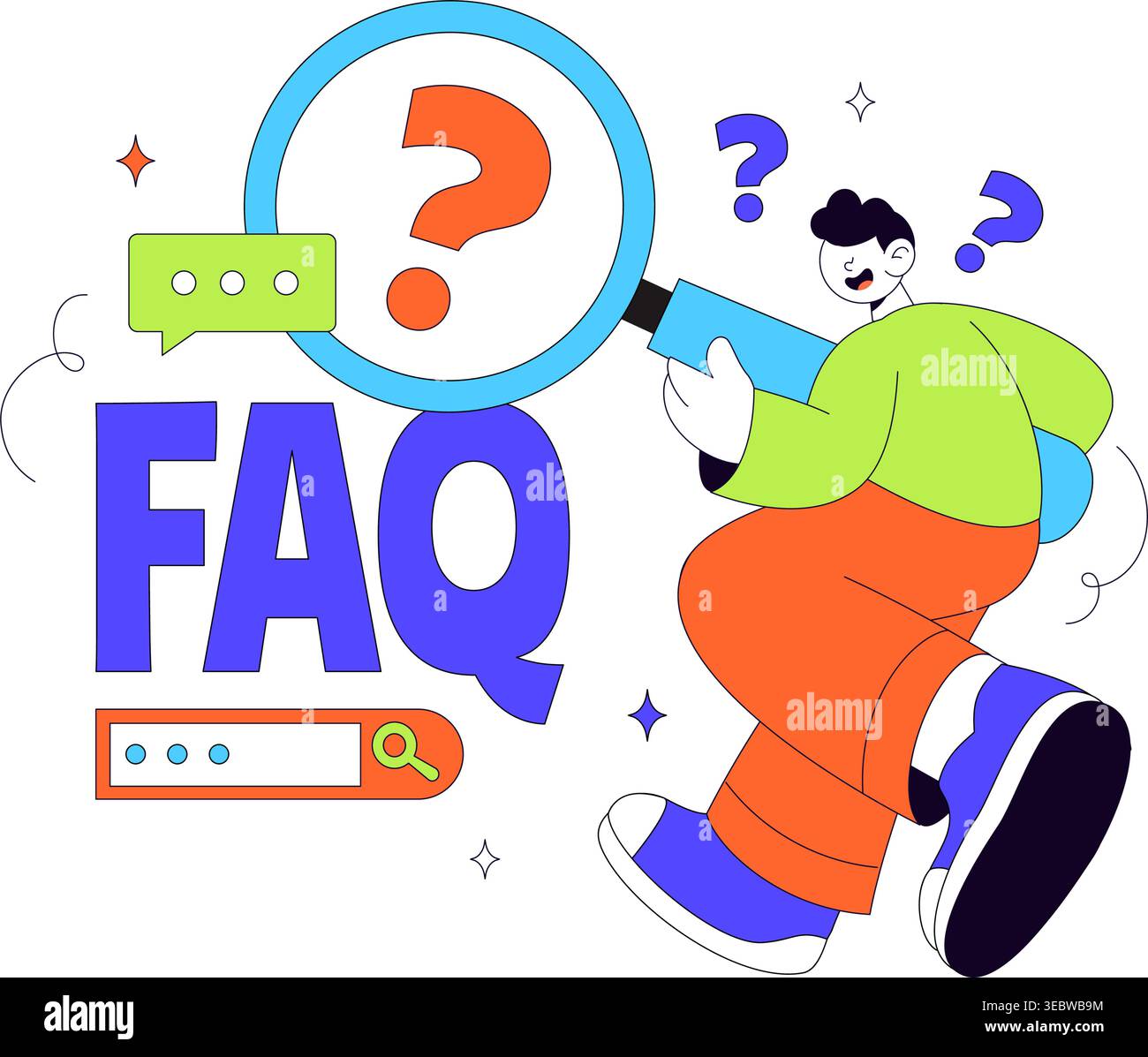FAQ Vector Illustration featuring Frequently Asked Questions Concept With People Characters, Question Marks, Help Support, UI Elements Design Stock Vector