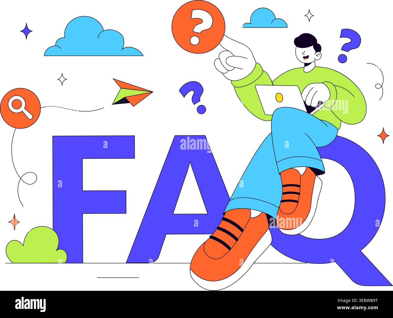FAQ Vector Illustration featuring Frequently Asked Questions Concept With People Characters, Question Marks, Help Support, UI Elements Design Stock Vector