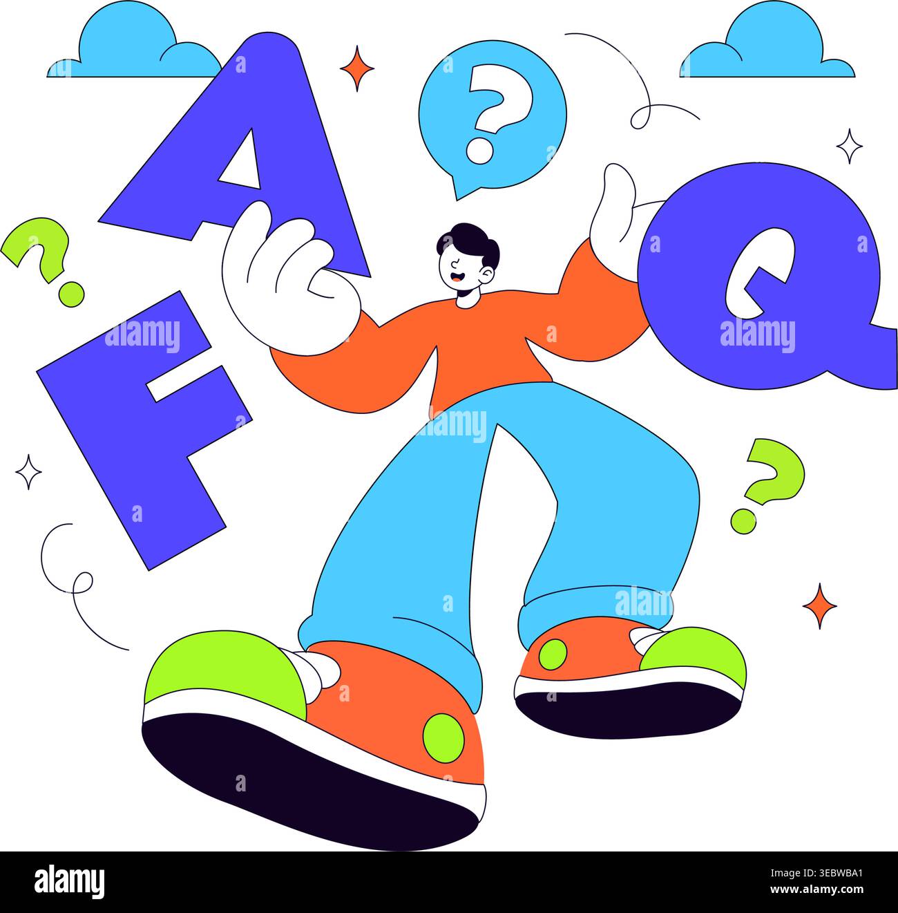 FAQ Vector Illustration featuring Frequently Asked Questions Concept With People Characters, Question Marks, Help Support, UI Elements Design Stock Vector