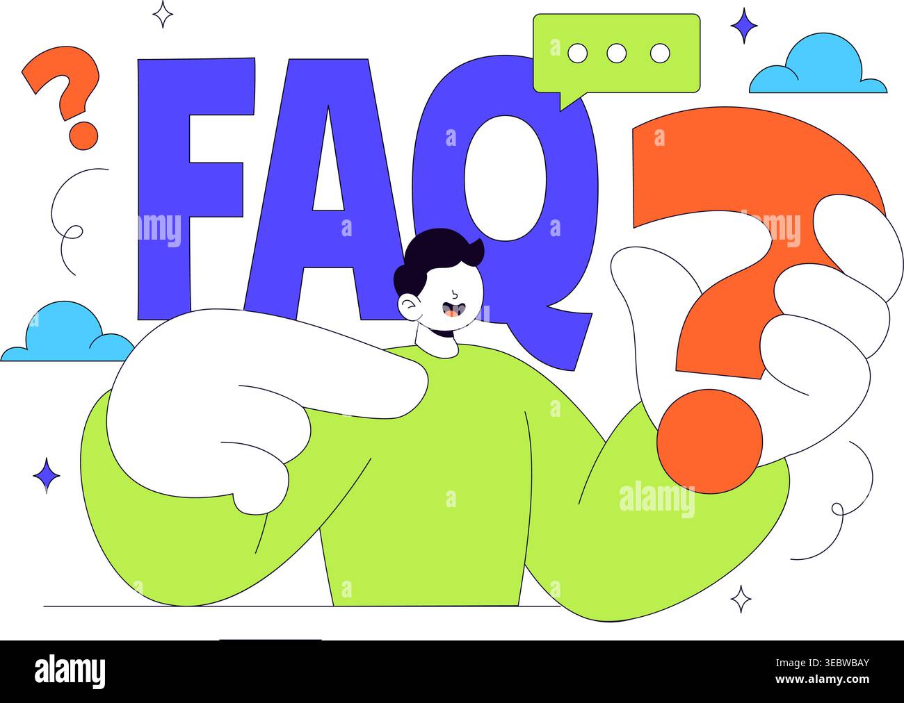 FAQ Vector Illustration featuring Frequently Asked Questions Concept With People Characters, Question Marks, Help Support, UI Elements Design Stock Vector